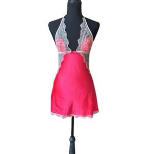 victoria secret eyelash lace slip dress low back hot pink size s